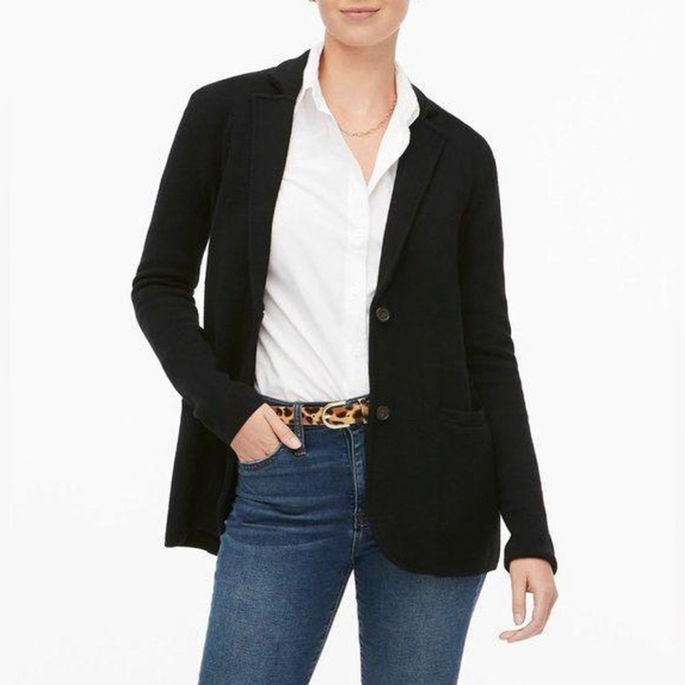 J. Crew Black Cotton Sweater Blazer 2 Button Size Medium